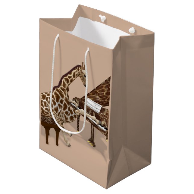 Droll Giraffe Loves To Play Piano Medium Gift Bag (Front Angled)