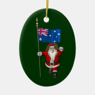 Droll Santa Claus With Flag Of Australia Ceramic Ornament