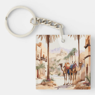 Dromedary camel and the desert village of Al Jazee Key Ring