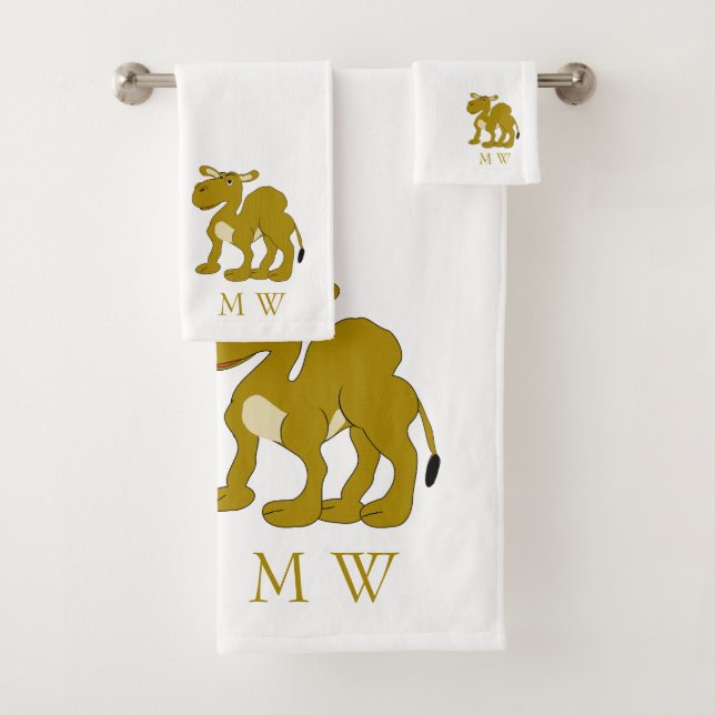 Dromedary Camel Design Monogrammed Bath Towel Set (Insitu)