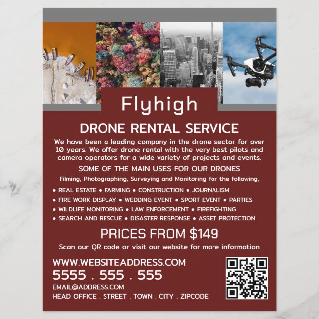 Drone Collage Banner, Drone Rental Company Flyer (Front)