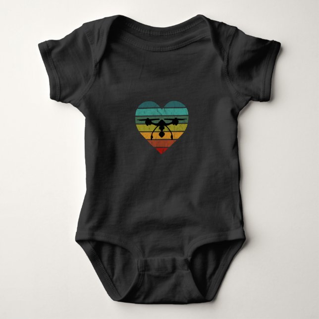 Drone In Retro Vintage Sunset Heart Baby Bodysuit (Front)
