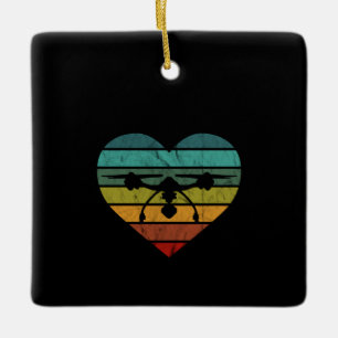 Drone In Retro Vintage Sunset Heart Ceramic Ornament