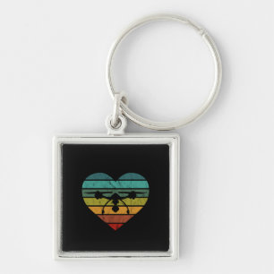Drone In Retro Vintage Sunset Heart Key Ring