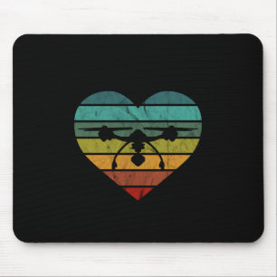 Drone In Retro Vintage Sunset Heart Mouse Pad