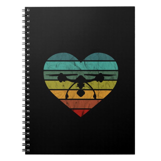 Drone In Retro Vintage Sunset Heart Notebook (Front)