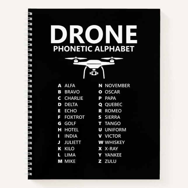 Drone NATO Phonetic Alphabet – Black Graph Notebook (Front)