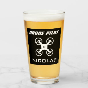 Drone pilot beer glass gift with custom name