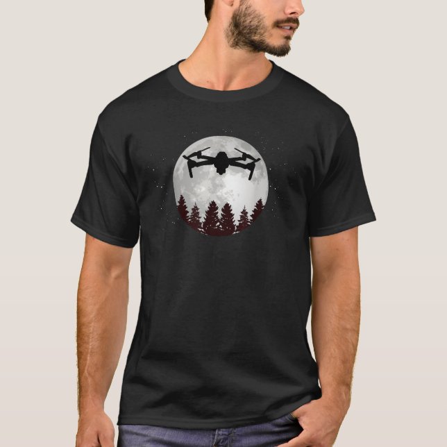 Drone Pilot Full Moon Funny FPV Drone Quadcopter T-Shirt (Front)