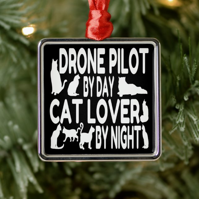 Drone Pilot Loves Cats Metal Ornament (Tree)