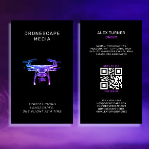 Drone Pilot UAV Photography QR Code Modern Black  Business Card