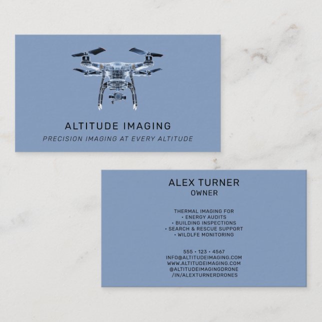 Drone UAV Pilot Photography Professional Blue Business Card (Front/Back)