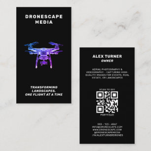 Drone UAV Pilot Photography QR Code Modern Black Business Card