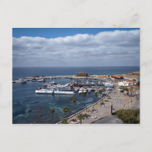 Drone view of Paphos harbour and castle Postcard