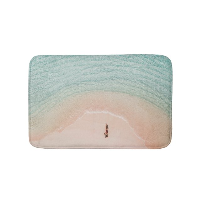 Drone View, Pink Beach Vacation. Bath Mat (Front)