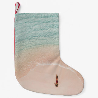 Drone View, Pink Beach Vacation. Small Christmas Stocking