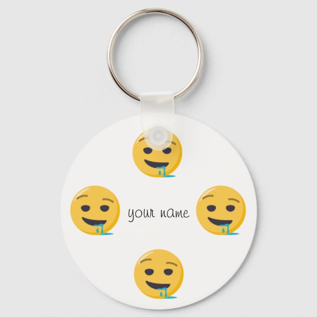 Drool Emoji Face  and '' Your Name Here " Key Ring (Front)