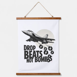 Drop Beats Not Bombs Fighter Jet Vinyl Hanging Tapestry