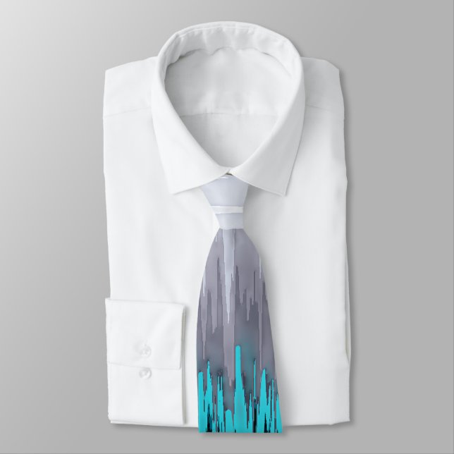 Drop the Bass Sound Waves Grey & Teal Tie (Tied)