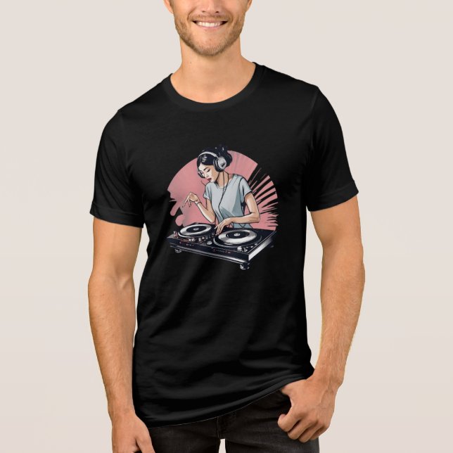 Drop the Beat DJ Tee – Hand on the Turntable (Front)