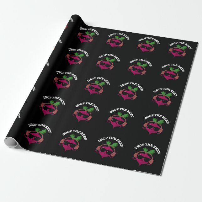 Drop The Beet Funny Music Veggie Pun Dark BG Wrapping Paper (Unrolled)