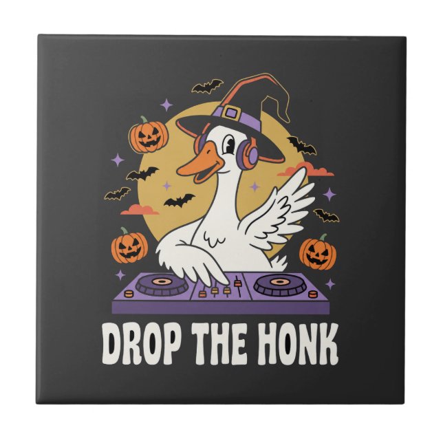 Drop The Honk Halloween DJ Goose Ceramic Tile (Front)