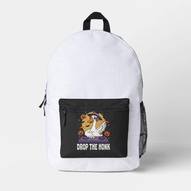 Drop The Honk Halloween DJ Goose Printed Backpack (Front)