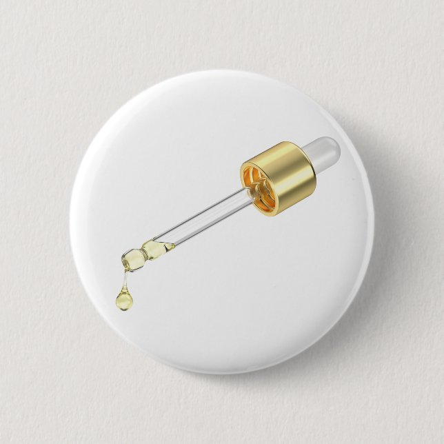 Dropper pipette with yellow serum 6 cm round badge (Front)