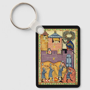 Dropping Rocks, 14th Century Codex Manesse Key Ring