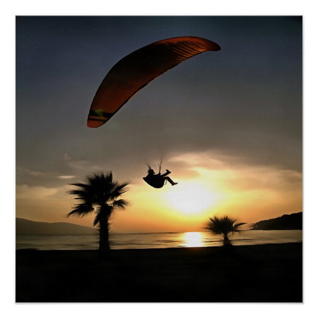 Dropzone At Dusk Adventure Paraglider Art Poster (Front)