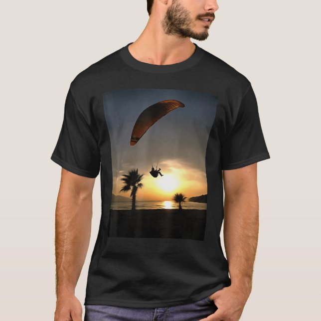 Dropzone At Dusk Adventure Paraglider Art T-Shirt (Front)