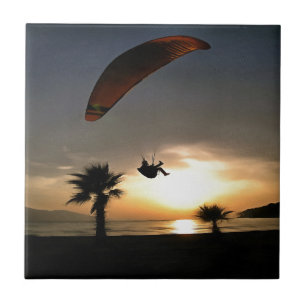 Dropzone At Dusk Adventure Paraglider Art Tile