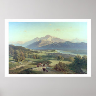 Drover on Horseback with his Cattle in a Mountaino Poster