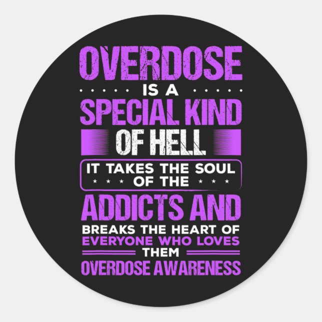 Drug Abuse Purple Ribbon Addict Overdose Awareness Classic Round Sticker (Front)
