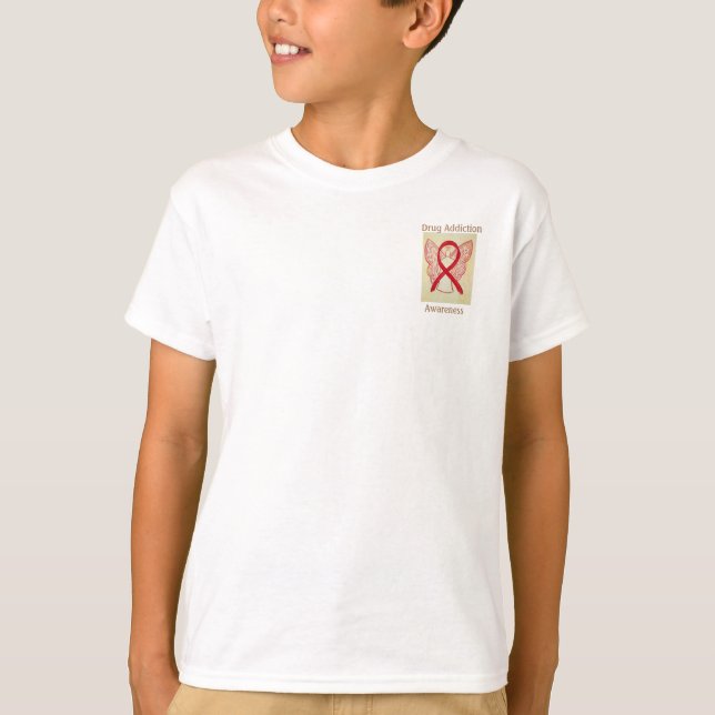 Drug Addiction Awareness Red Ribbon Angel Tee (Front)