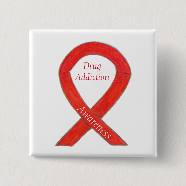 Drug Addiction Awareness Red Ribbon Custom Pin (Front)