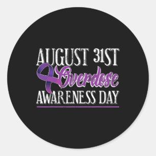 Drug Overdose August 31 2017 Purple Ribbon Tee Classic Round Sticker