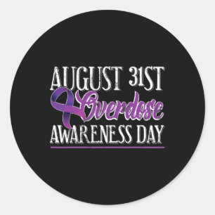 Drug Overdose August 31 Purple Ribbon Tee Classic Round Sticker