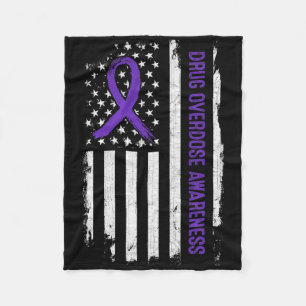 Drug Overdose Awareness American Flag - Purple Rib Fleece Blanket