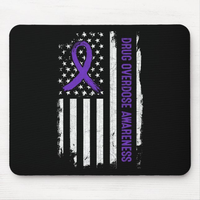Drug Overdose Awareness American Flag - Purple Rib Mouse Pad (Front)
