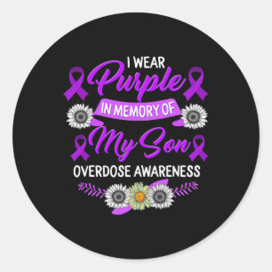 Drug Overdose Awareness In Memory Of My Son Purple Classic Round Sticker