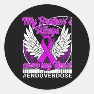 Drug Overdose Awareness My Brother's Wings Cover M Classic Round Sticker