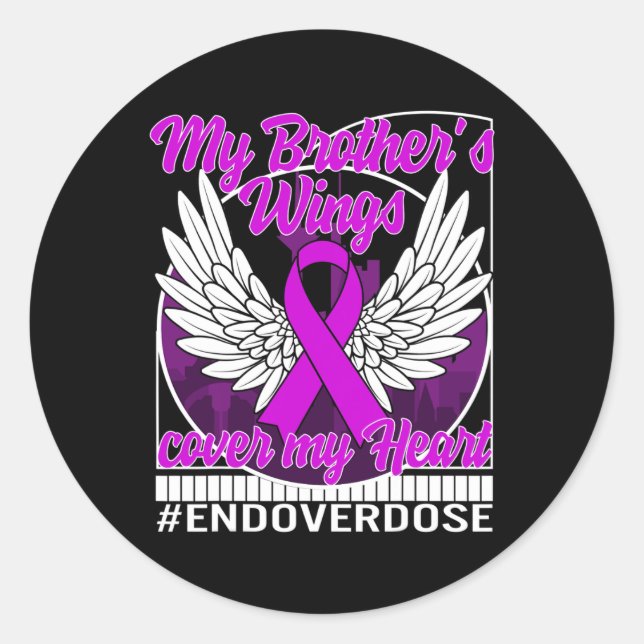 Drug Overdose Awareness My Brother's Wings Cover M Classic Round Sticker (Front)