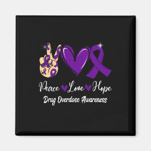 Drug Overdose Awareness Peace Love Hope Purple Rib Magnet