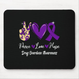 Drug Overdose Awareness Peace Love Hope Purple Rib Mouse Pad