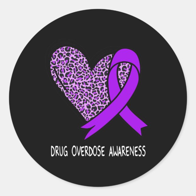 Drug Overdose Awareness Purple Ribbon  Classic Round Sticker (Front)