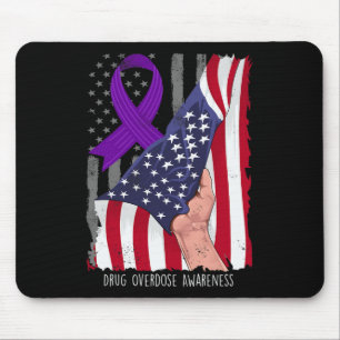 Drug Overdose Awareness Vintage American Flag Purp Mouse Pad