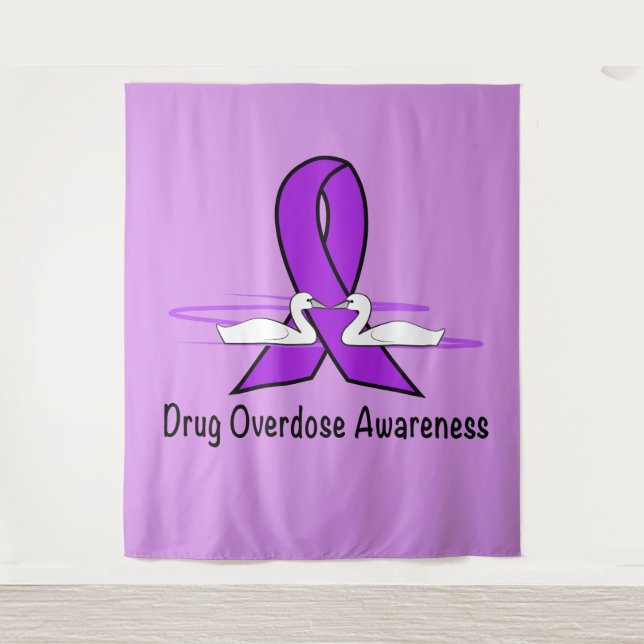 Drug Overdose Awareness with Swans and Ribbon Tapestry (Front)