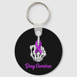 Drug Overdose Skeleton Hand Purple Ribbon Warrior Key Ring