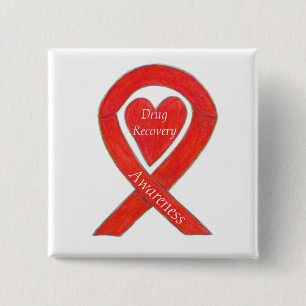 Drug Recovery Awareness Red Heart Ribbon Pin